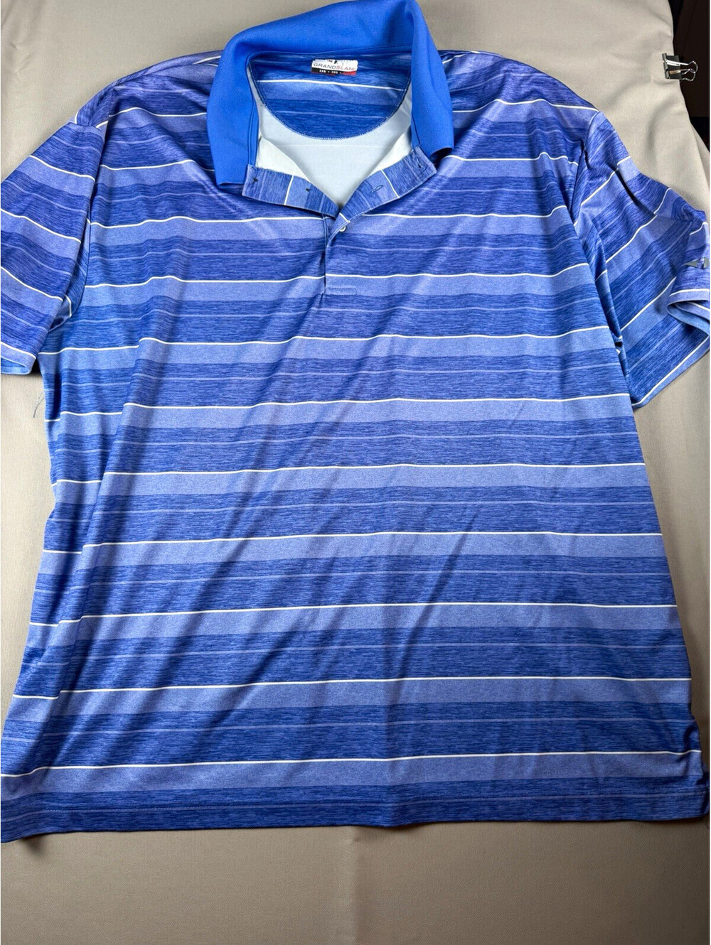 Grand Slam Polyester Striped Short Sleeve Collared Polo Blue/White Men's 4XL